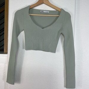 Zara Light Green Ribbed Crop Top